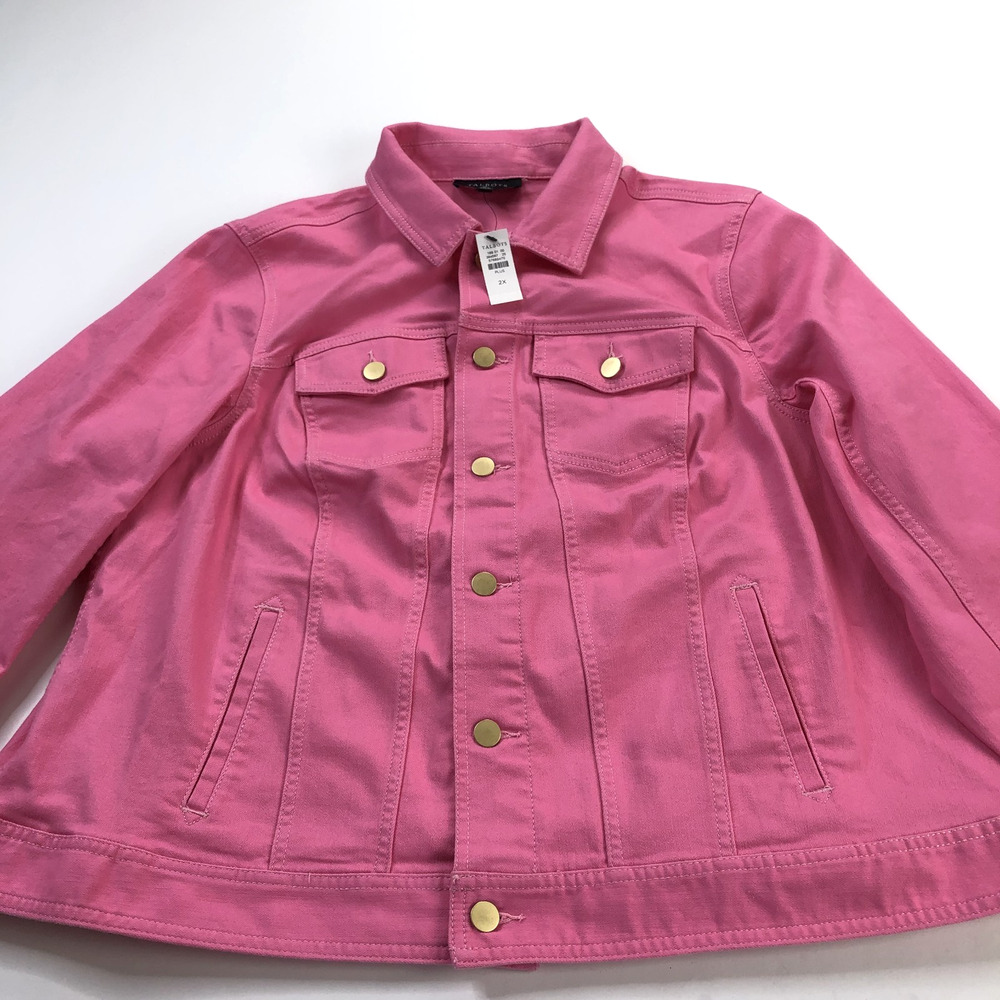 Talbots NEW Plus 2X Womens Cotton Blend Button Denim Jacket Pink
